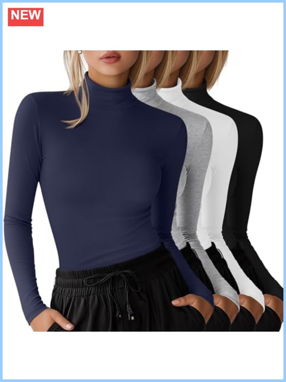 Women's Underscrub Long Sleeve Mock Neck Turtleneck Slim Fit 4 Pack